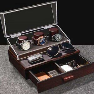 ZAPUVO Wood Watch Case with Acrylic Hinged Cover, Watch Display Box for Men